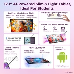 Lenovo Idea Tab Plus 30.73 cm (12.1 inch) WiFi + 5G Tablet with Pen, 256 GB, 8 GB RAM, Luna Grey, ZAGF0149IN 8