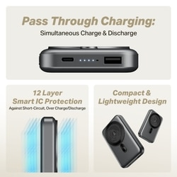boAt EnergyShroom PB331 MagnaCharge, 10000 mAh Power Bank, 22.5 Wired Charging & 15 W Wireless Charging, Dual Port Type A & C, Fast Charging, 12 Layer Smart IC Protection, Ash Black 6