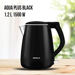 Havells Aqua Plus, 1.2 Litres, Stainless Steel Kettle, 360 Degree Cordless Kettle, Boil Dry Protection, Auto Shut off, Assorted colour's (Black/Blue) 2