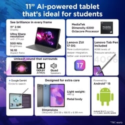 Lenovo Idea Tab 27.94 cm (11 inch) WiFi Tablet with Pen, 256 GB, 8 GB RAM, Grey, ZAFR0897IN 9
