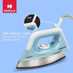 Havells Hawk Heavy Weight Dry Iron 1100 W, Non-Stick, Blue 9