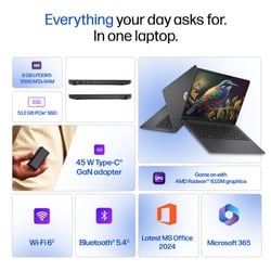 HP OmniBook 3 Laptop, AMD Ryzen 3 30, 8GB LPDDR5 RAM, 512GB SSD, AMD Radeon 610M Graphics, 14 inch (35.56 cm) FHD Anti-Glare 300nits, Backlit Keyboard, Windows 11 Home, MS Office 2024, Mica Silver, 14-HY0034AU 2