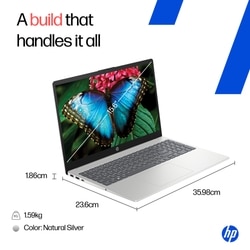 HP 15 Laptop, Intel Core 5-120U, 16GB DDR4 RAM, 512GB SSD, Intel Iris Xe Graphics, 15.6 inch (39.62 cm) FHD Anti-Glare 250nits, Backlit Keyboard, Windows 11 Home, MS Office 2024, 1 Year M365, Natural Silver, 15-FD0664TU 12