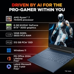 HP Victus 15 15-FB3364AX Gaming Laptop (AMD Ryzen 7 7445HS/12 GB/512 GB SSD/6 GB-NVIDIA GeForce RTX 3050/Windows 11 Home//Full HD), 39.6 cm - 15.6 inch, 4