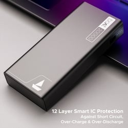 boAt EnergyShroom 20000 mAh Power Bank, 2 way 22.5 watt Fast Charging, Quick Charge 3.0, High Temperature and Scratch Resistant,12-Layer Smart IC Protection, 1 Type-C Two Way Port, 1 Micro USB Input Port, 2 USB-A Output Ports, LED Indicators, Carbon Black 4