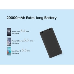 Xiaomi Power Bank 20000 mAh 4i, 33 W Sonic Charge, 2 USB-A & 1 Type-C Port, 3 Device Charging, 2-Way Fast Charging, Low Power Discharge Mode, 12-Layers Safety, Overheat, Over Current, Short-Circuit, Overcharge & Overdischarge Protection, Black 6