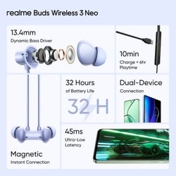 realme Buds wireless 3 Neo Bluetooth Neckband with 13.4 mm Dynamic Bass Boost Driver, upto 32 Hours Playback , Fast Charge, AI ENC, 45ms Ultra Low latency, IP55 Dust & water resistannt, Dual Pairing & Bluetooth v5.4 (Blue) 2
