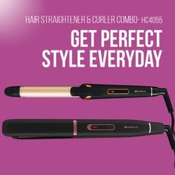Havells Hair Straightener & Curler Combo, Black, ceramic coated plates, HC4055 2