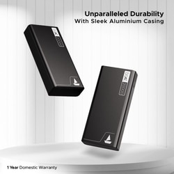 boAt EnergyShroom 20000 mAh Power Bank, 2 way 22.5 watt Fast Charging, Quick Charge 3.0, High Temperature and Scratch Resistant,12-Layer Smart IC Protection, 1 Type-C Two Way Port, 1 Micro USB Input Port, 2 USB-A Output Ports, LED Indicators, Carbon Black 5