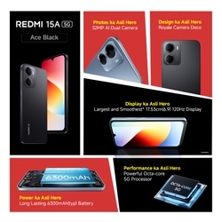 Redmi 15A 5G 64 GB, 4 GB RAM, Black, Mobile Phone 10