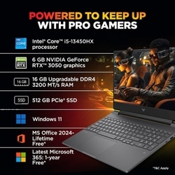 HP Victus 15 15-fa2654TX Gaming Laptop (Intel Core i5-13450HX/16 GB/512 GB SSD/6 GB-NVIDIA GeForce RTX 3050/Windows 11 Home/MS Office Home 2024, 1 year Microsoft 365 Basic/Full HD), 39.6 cm - 15.6 inch, Performance Blue, Chrome Logo 10