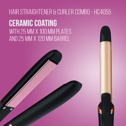 Havells Hair Straightener & Curler Combo, Black, ceramic coated plates, HC4055 4