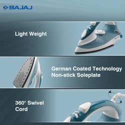 Bajaj MX 3 Neo 1250 W Steam Iron, 180 ml Tank, 12 g/min Steam, Non-Stick, Blue & White 4
