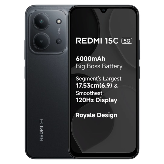Redmi 15C 5G 128 GB, 6 GB RAM, Midnight Black, Mobile Phone