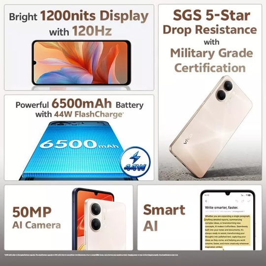 Vivo Y21 5G 128 GB, 6 GB RAM, Champagne Gold, Mobile Phone