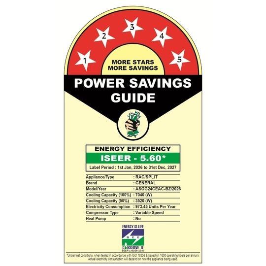 General 2 Ton 5 Star Inverter Split AC, ASGG24CEAC-B, 2026