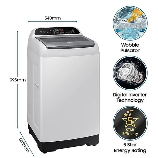 Samsung 6.5 kg Top Load, Digital Inverter technology, Wobble Technlogy, Lint Filter, Gray, 5 Star (WA65T4262GG)