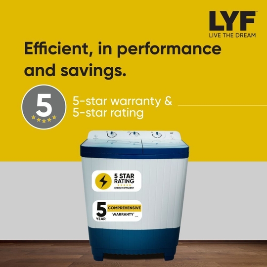 LYF 7.5 Kg 5 Star Semi Automatic Top Loading Washing Machine (LWS-N75ETWBP), Blue