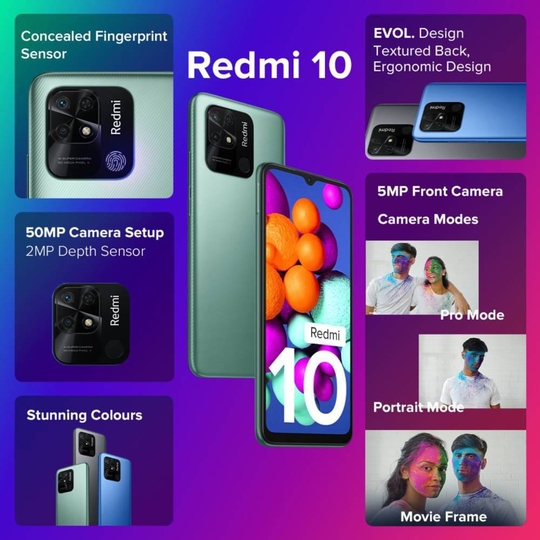 Redmi 10 64 GB, 4 GB RAM, Caribbean Green, Mobile Phone