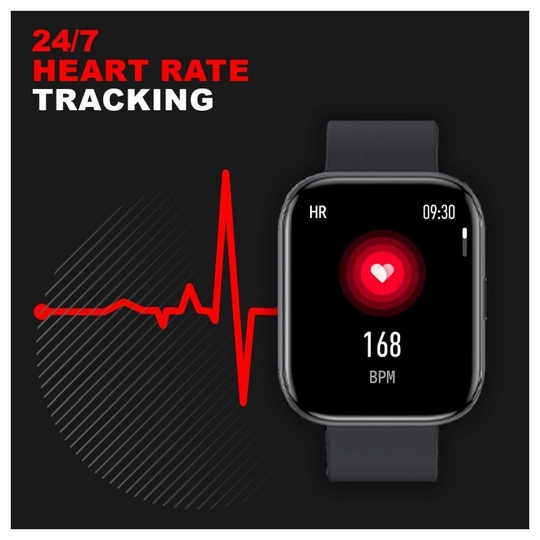 Fire-Boltt Mercury Smart Watch, 43mm HD display, SpO2 monitor, HR Monitor, Sleep Tracker, Body Temperature measurement, Active Sports Mode, Sedentary Alerts, IP67 Water Resistant, Smart Notifications (Black)