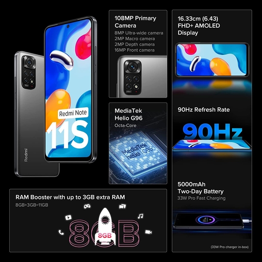 Redmi Note 11s 128 GB, 6 GB RAM, Space Black, Mobile Phone