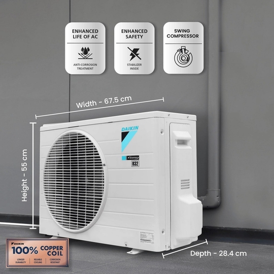 Daikin 1 Ton 3 Star ATKL35U Inverter Split AC (3D Airflow, 100 percent Copper, Hepta Sense, Triple Display, White, 2023