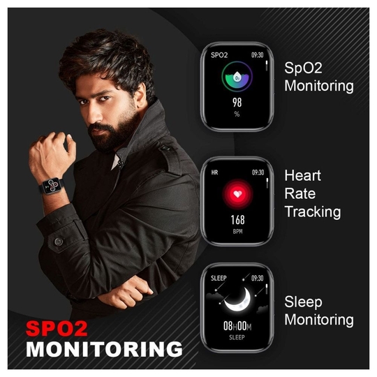 Fire-Boltt Mercury Smart Watch, 43mm HD display, SpO2 monitor, HR Monitor, Sleep Tracker, Body Temperature measurement, Active Sports Mode, Sedentary Alerts, IP67 Water Resistant, Smart Notifications (Black)