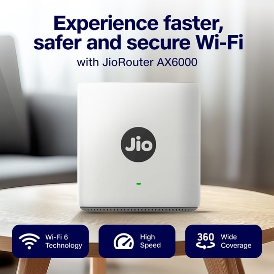 Jio AX6000 Universal Wi-Fi 6 Router, Dual Band, Mesh Ready, Gaming Router, Upto 6 Gbps Speed, 8K Streaming, WPA3 Advanced Security, MU-MIMO, OFDMA, Wide Coverage, Easy Setup, JioHome App, (JIDU6801 IN)