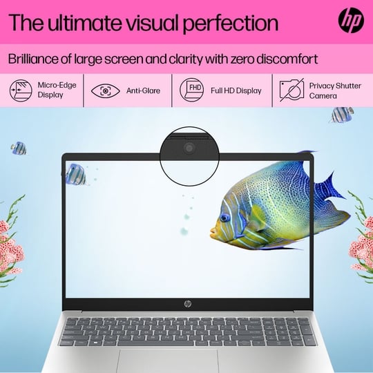 HP 15 Laptop, AMD Ryzen 5 7530U, 16GB DDR4 RAM, 512GB SSD, AMD Radeon Graphics, 15.6 inch (39.62 cm) FHD Anti-Glare 250nits, Backlit Keyboard, Windows 11 Home, MS Office 2024, Natural Silver, 15-FC0782AU