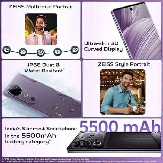 Vivo V40 5G 128 GB, 8 GB RAM, Titanium Grey, Mobile Phone