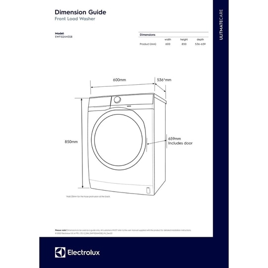Electrolux 10 kg Front Load Fully Automatic Washing Machine, 1200 RPM, HygienicCare, EcoInverter motor, Quick cycles, Adjust Tempratures (EWF1024M3SB)