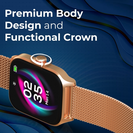 Titan Zeal Premium Metal Smartwatch with 4.69 cm (1.85 inch) AMOLED Display, BT Calling, AI Coach, 100+ Sports Modes, Voice Assistant & IP68 Water Resistance, Rose Gold & Brown Leather