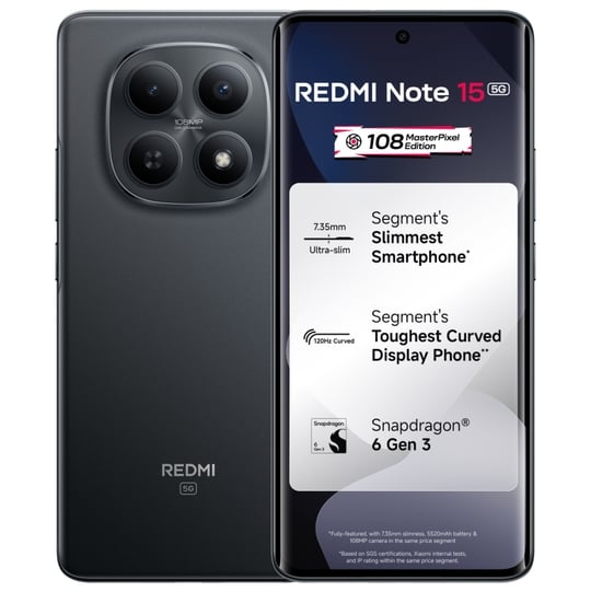 Redmi Note 15 5G 128 GB, 8 GB RAM, Black, Mobile Phone