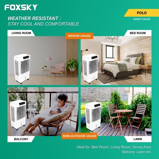 Foxsky Polo 65 L Desert Air Cooler with Honeycomb Cooling Pads, 100% Copper Motor