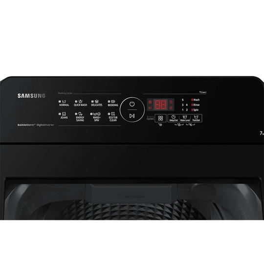 Samsung 7 kg Top Load, Ecobuble Technology, 700 RPM, Direct Inverter Motor, Dual Wing Pulsator, Middle Black, 5 Star (WA70BG4441BY)