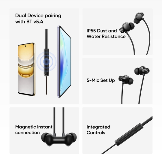 realme Buds Wireless 5 ANC Bluetooth Neckband, Midnight Black