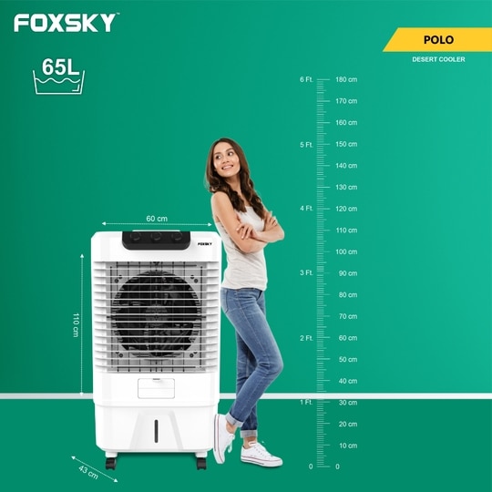 Foxsky Polo 65 L Desert Air Cooler with Honeycomb Cooling Pads, 100% Copper Motor