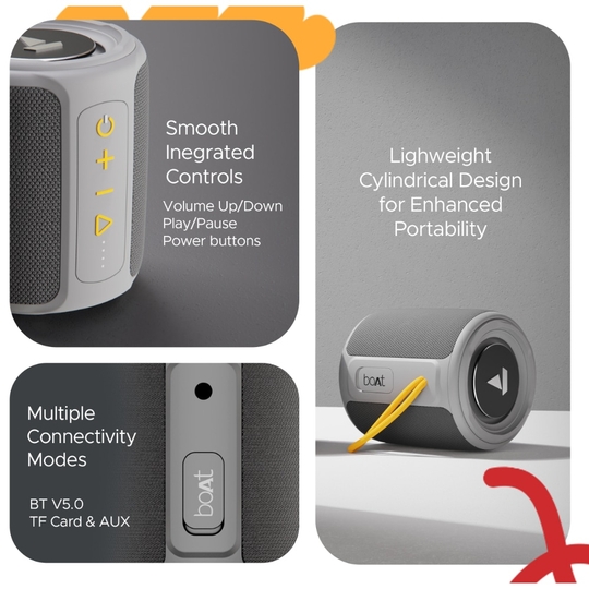 boAt Stone 352 Bluetooth Speaker with 10 W RMS Stereo Sound, IPX7 Water Resistance, TWS Feature, Up to 12 H Total Playtime, Multi-Compatibility Modes and Type-C Charging (Groovy Grey)