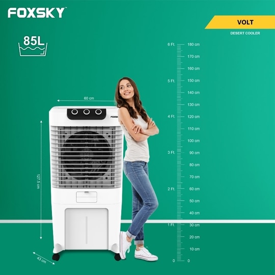 Foxsky Volt 85 L Desert Air Cooler with Honeycomb Cooling Pads, 100% Copper Motor, Ice Chamber, 2 Year Warranty, White