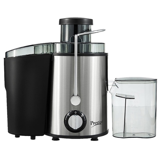 Prestige PCJ 7.0 500W Centrifugal Juicer, Anti-Drip, Dual Locking System, Black and Steel
