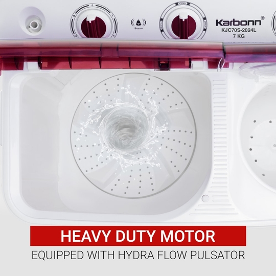 Karbonn 7 Kg Semi Automatic Top Load Washing Machine, White/Red, KJC70S-2024L