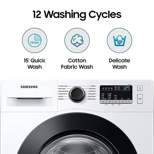 Samsung 8 Kg 5 Star Inverter with Hygiene Steam Fully-Automatic Front Loading Washing Machine (WW80T4040CE1TL, White, In-built Heater)