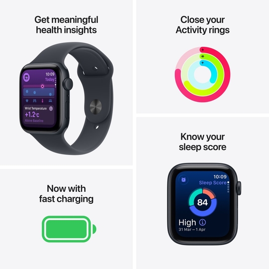 Apple Watch SE 3 GPS 44 mm Midnight Aluminium Case with Midnight Sport Band - S/M
