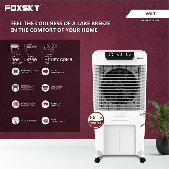 Foxsky Volt 85 L Desert Air Cooler with Honeycomb Cooling Pads, 100% Copper Motor