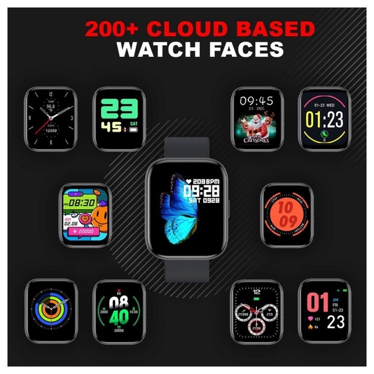 Fire-Boltt Mercury Smart Watch, 43mm HD display, SpO2 monitor, HR Monitor, Sleep Tracker, Body Temperature measurement, Active Sports Mode, Sedentary Alerts, IP67 Water Resistant, Smart Notifications (Black)