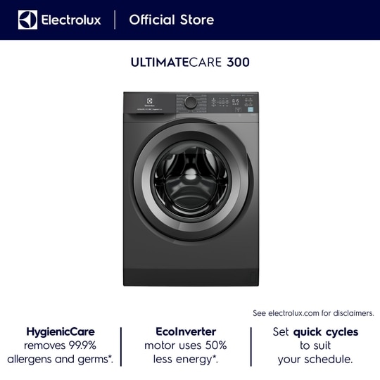Electrolux 10 kg Front Load Fully Automatic Washing Machine, 1200 RPM, HygienicCare, EcoInverter motor, Quick cycles, Adjust Tempratures (EWF1024M3SB)