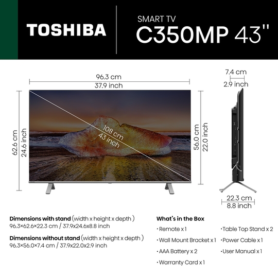 TOSHIBA 108 cm (43 inch) 4K Ultra HD Smart LED Google TV 43C350MP (Silver)