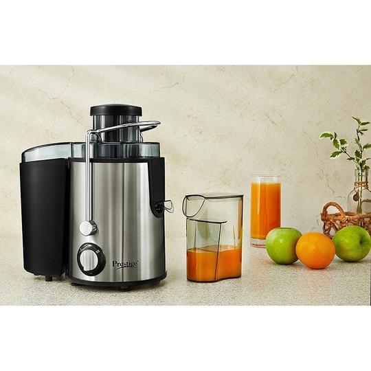 Prestige PCJ 7.0 500W Centrifugal Juicer, Anti-Drip, Dual Locking System, Black and Steel