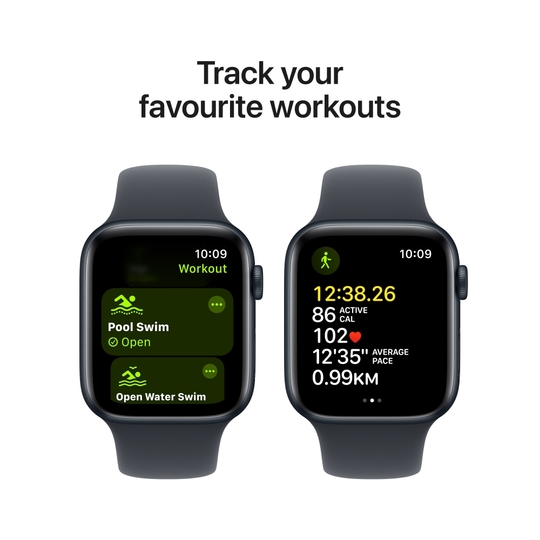 Apple Watch SE GPS 44 mm Midnight Aluminium Case with Midnight Sport Band - M/L