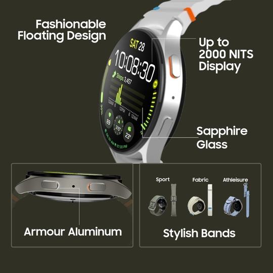 Samsung Galaxy Watch 7 44 mm Bluetooth + LTE Smart Watch, 3nm Processor, Dual GPS, Sapphire Glass & Armour Aluminum, 5ATM & IP68, HR, SpO2, BP & ECG Monitor, Silver, SM-L315FZSAINS